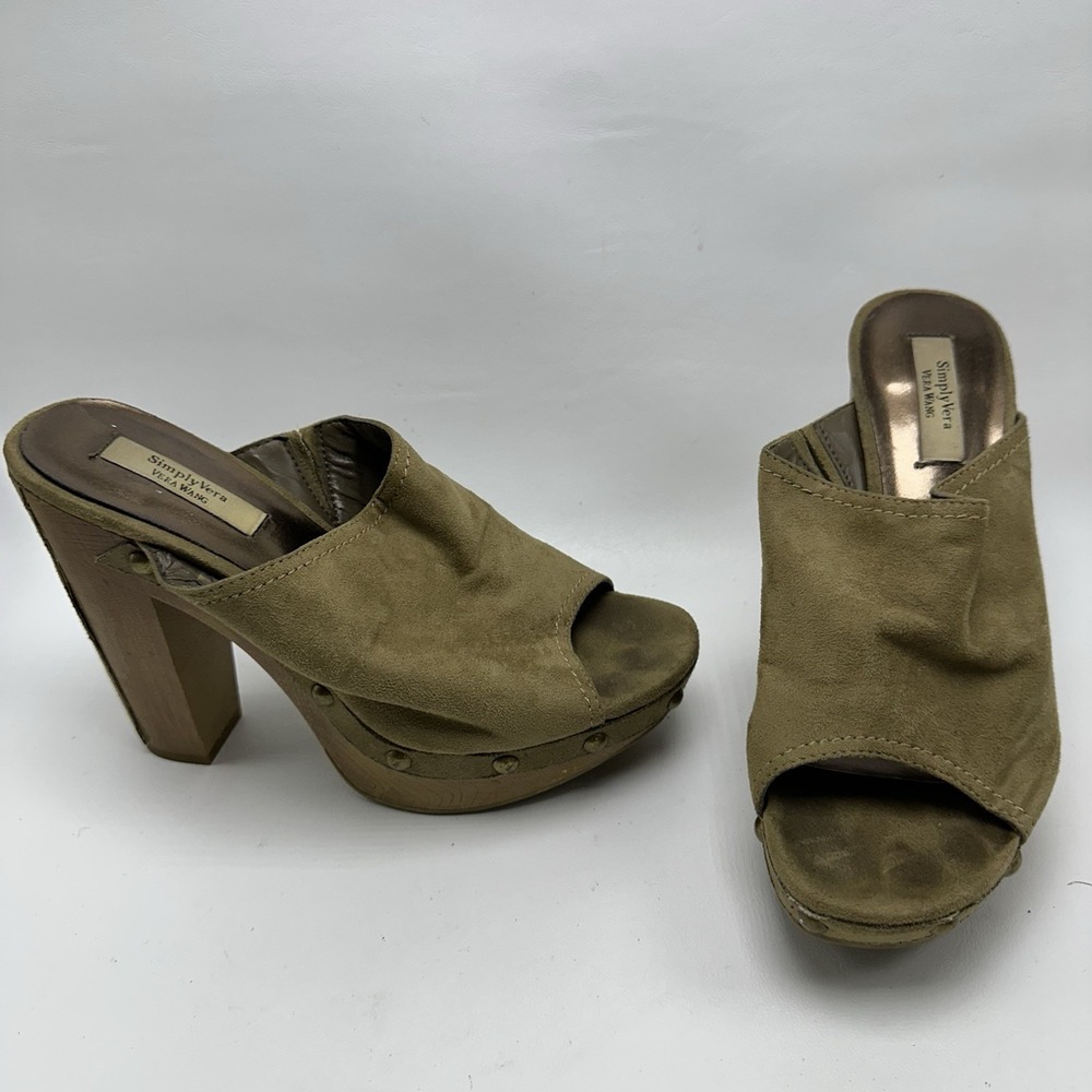 Simply Vera Wang Arestan Studded Mules‎ Faux Suede Heels Platform Women's 7.5 M
